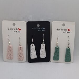 Handmade Pink, White, and Green Earrings Set
